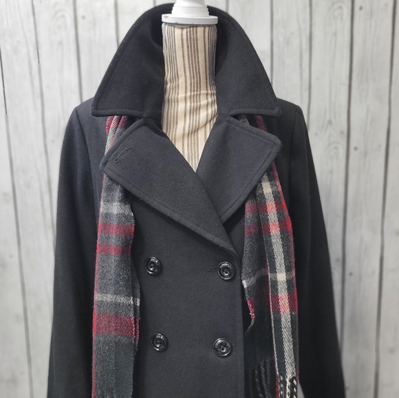 London Fog Double-breasted Peacoat w/ Scarf, Size L - Picture 2 of 13